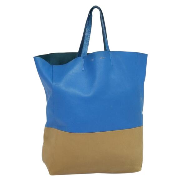 CELINE Horizontalkava Tote Bag Leather Blue Beige - Picture 1 of 12